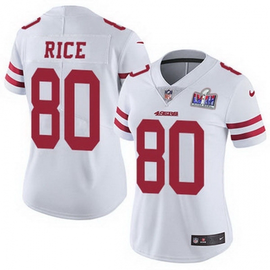 Women's San Francisco 49ers #80 Jerry Rice White Women Stitched NFL Vapor Untouchable Limited 2024 Super Bowl LVIII Jersey - Ujersey