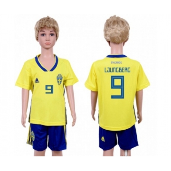 Sweden #9 Ljungberg Home Kid Soccer Country Jersey
