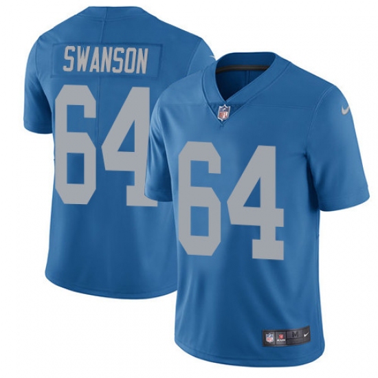 Men's Nike Detroit Lions #64 Travis Swanson Elite Blue Alternate NFL Jersey - Ujersey