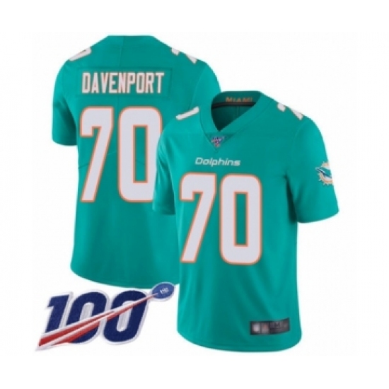 Men's Miami Dolphins #70 Julie'n Davenport Aqua Green Team Color Vapor Untouchable Limited Player 100th Season Football Jersey - Ujersey