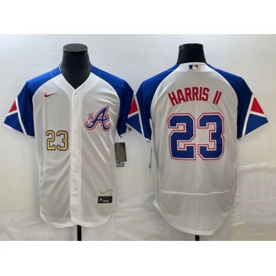 Men's Atlanta Braves #23 Michael Harris II Number White 2023 City Connect Flex Base Stitched Baseball Jersey2 - Ujersey