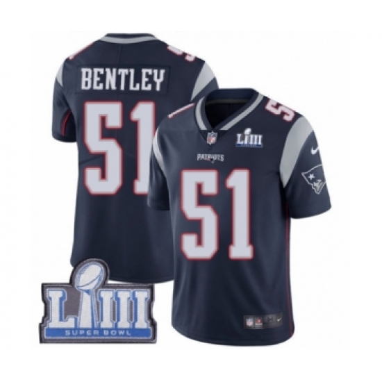 Youth Nike New England Patriots #51 Ja'Whaun Bentley Navy Blue Team Color Vapor Untouchable Limited Player Super Bowl LIII Bound NFL Jersey - Ujersey