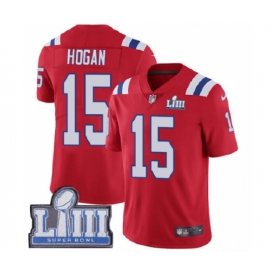 Men's Nike New England Patriots #15 Chris Hogan Red Alternate Vapor Untouchable Limited Player Super Bowl LIII Bound NFL Jersey - Ujersey