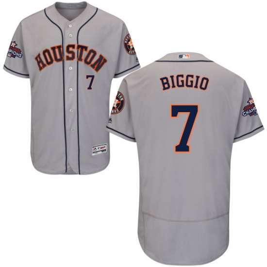 Men's Majestic Houston Astros #7 Craig Biggio Authentic Grey Road 2017 World Series Champions Flex Base MLB Jersey