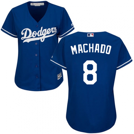 Women's Majestic Los Angeles Dodgers #8 Manny Machado Authentic Royal Blue Alternate Cool Base MLB Jersey - Ujersey