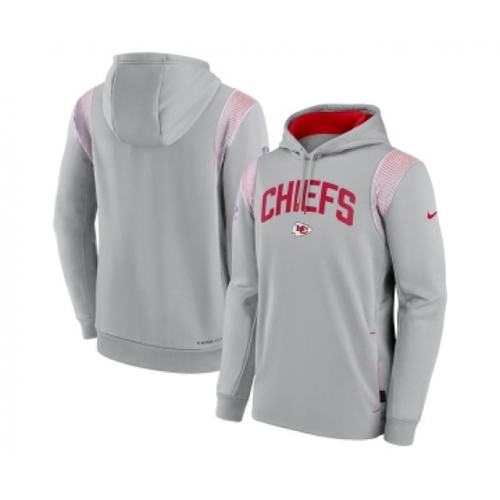 Mens Kansas City Chiefs Gray Sideline Stack Performance Pullover Hoodie - Ujersey