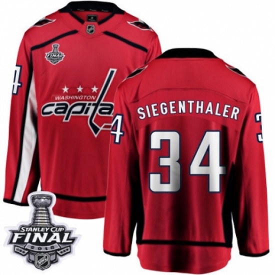 Men's Washington Capitals #34 Jonas Siegenthaler Fanatics Branded Red Home Breakaway 2018 Stanley Cup Final NHL Jersey - Ujersey