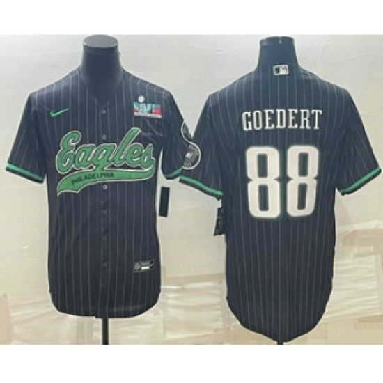 Men's Philadelphia Eagles #88 Dallas Goedert Black Pinstripe With Super Bowl LVII Patch Cool Base Stitched Baseball Jersey - Ujersey