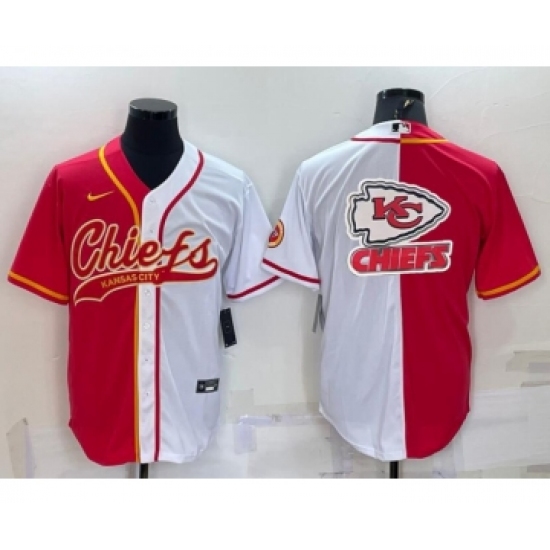 Men's Kansas City Chiefs Red White Team Big Logo With Patch Cool Base Stitched Baseball Jersey - Ujersey
