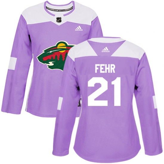 Women's Adidas Minnesota Wild #21 Eric Fehr Authentic Purple Fights Cancer Practice NHL Jersey - Ujersey
