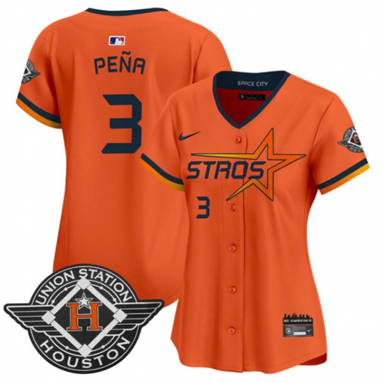 Women's Houston Astros #3 Jeremy Pena Orange 2025 City Connect Limited Stitched Baseball Jersey(Run Small) - Ujersey