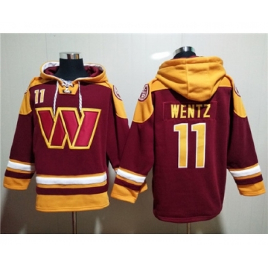 Men's Washington Commanders #11 Carson Wentz Burgundy Lace-Up Pullover Hoodie - Ujersey