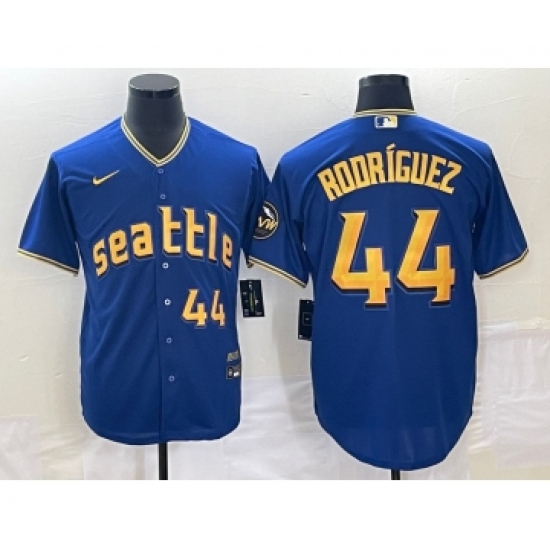 Men's Seattle Mariners #44 Julio Rodriguez Number Blue 2023 City Connect Cool Base Stitched Jersey1 - Ujersey