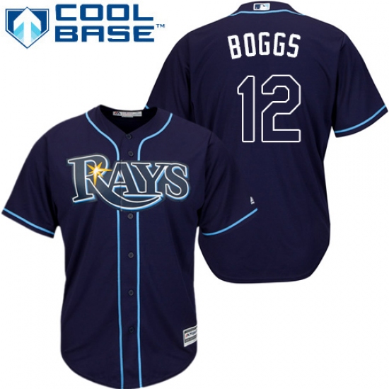 Youth Majestic Tampa Bay Rays #12 Wade Boggs Authentic Navy Blue Alternate Cool Base MLB Jersey - Ujersey