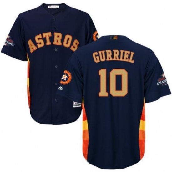 Youth Majestic Houston Astros #10 Yuli Gurriel Authentic Navy Blue Alternate 2018 Gold Program Cool Base MLB Jersey - Ujersey