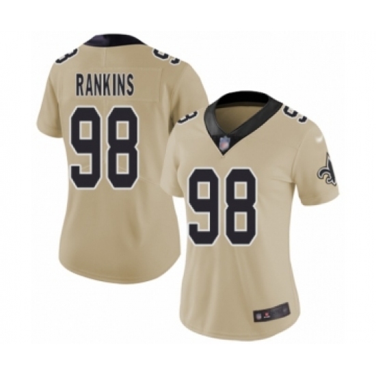 Women's New Orleans Saints #98 Sheldon Rankins Limited Gold Inverted Legend Football Jersey - Ujersey