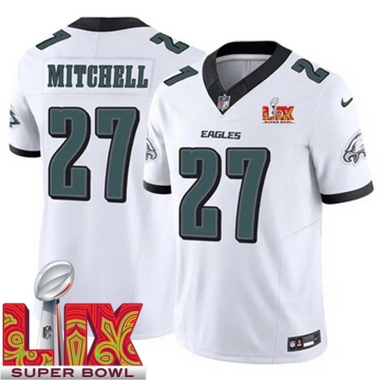 Men's Philadelphia Eagles Quinyon Mitchell #27 White 2024 2025 Super Bowl LIX F U S E Stitched NFL Jersey