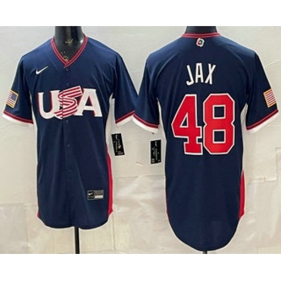 Men's USA #48 Griffin Jax Navy 2026 World Baseball Classic Cool Base Jersey
