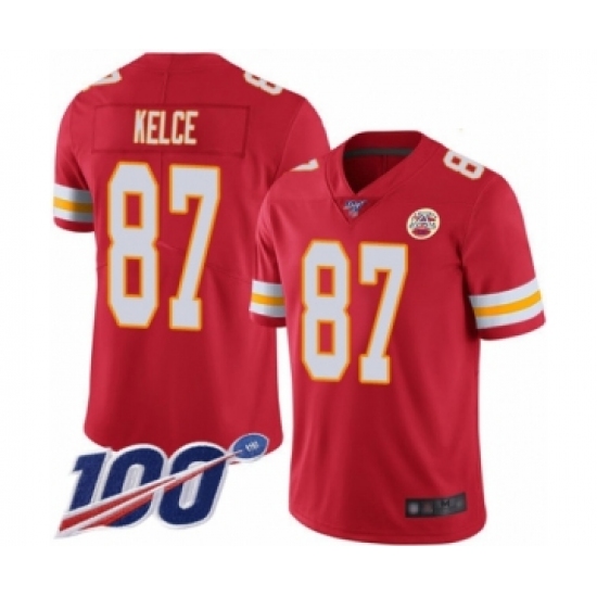 Men's Kansas City Chiefs #87 Travis Kelce Red Team Color Vapor Untouchable Limited Player 100th Season Football Jersey - Ujersey