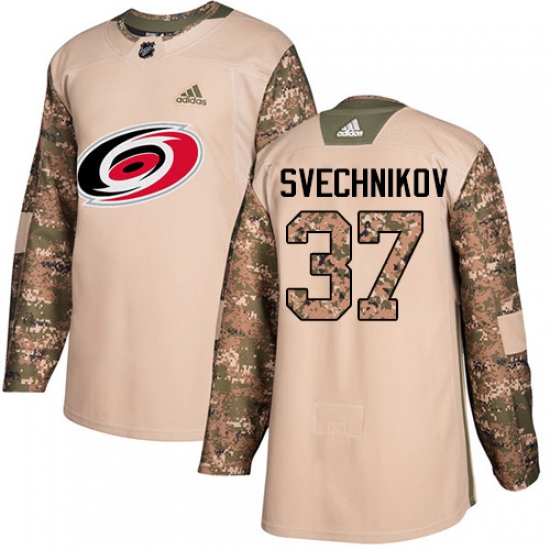 Youth Adidas Carolina Hurricanes #37 Andrei Svechnikov Authentic Camo Veterans Day Practice NHL Jersey