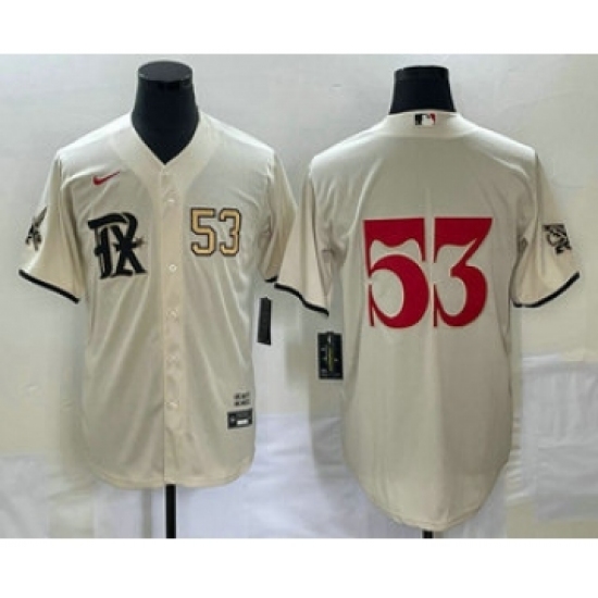 Men's Texas Rangers #53 Adolis Garcia Number Cream 2023 City Connect Cool Base Stitched Jersey1 - Ujersey
