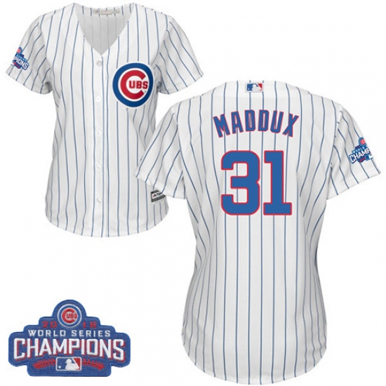 Women's Majestic Chicago Cubs #31 Greg Maddux Authentic White Home 2016 World Series Champions Cool Base MLB Jersey - Ujersey