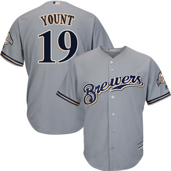Youth Majestic Milwaukee Brewers #19 Robin Yount Replica Grey Road Cool Base MLB Jersey - Ujersey