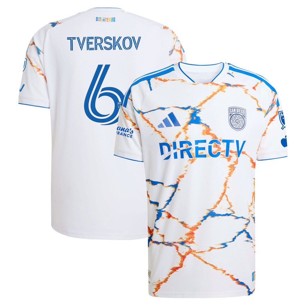 Men's San Diego FC Jeppe Tverskov adidas White 2026 Unprecedented Unity Kit On-Field Authentic Patch Jersey - Ujersey