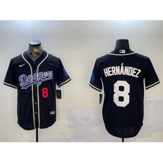 Men's Los Angeles Dodgers #8 Enrique Hernández Black Cool Base Stitched Baseball Jerseys - Ujersey