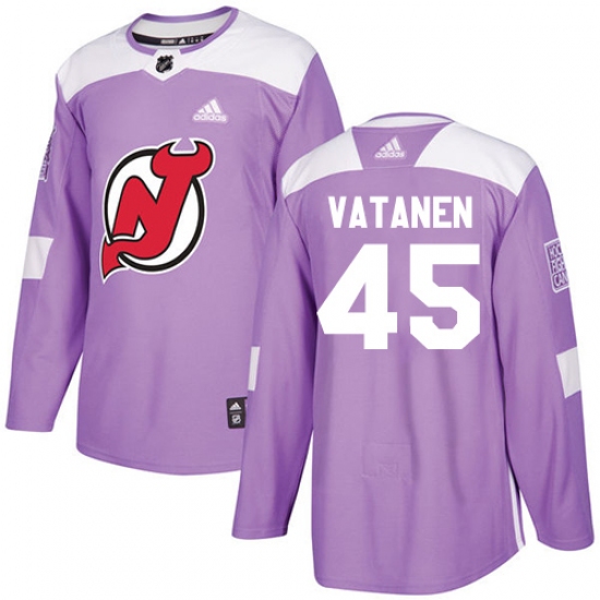 Men's Adidas New Jersey Devils #45 Sami Vatanen Authentic Purple Fights Cancer Practice NHL Jersey - Ujersey