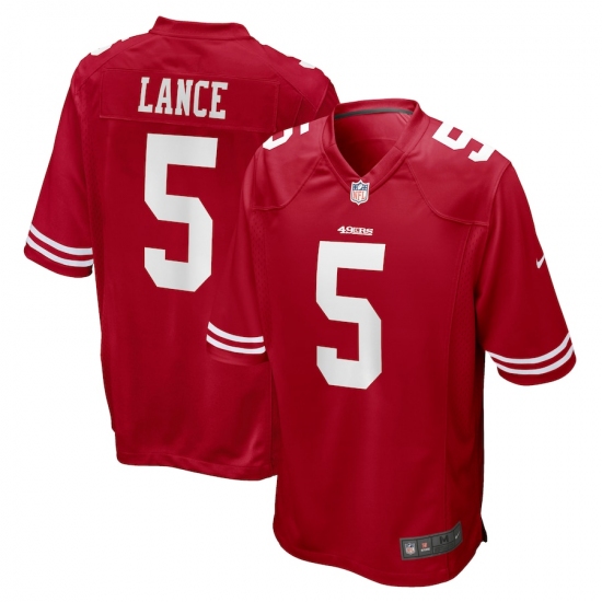 Men's San Francisco 49ers #5 Trey Lance Red Nike Scarlet Player Game Jersey - Ujersey