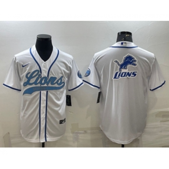 Men's Detroit Lions White Team Big Logo With Patch Cool Base Stitched Baseball Jersey - Ujersey