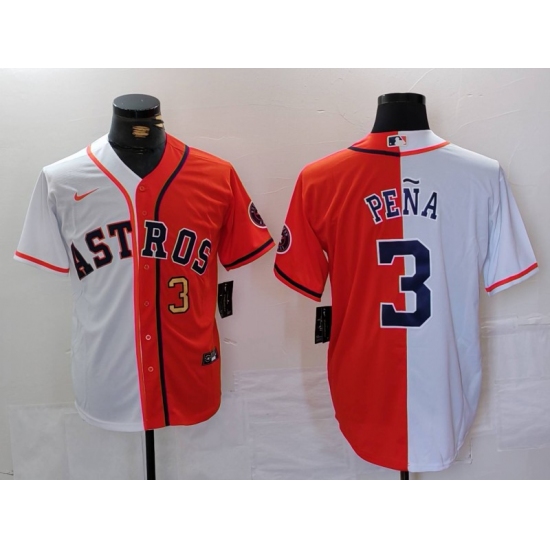 Men's Houston Astros #3 Jeremy Pena Number White Orange Split Stitched Baseball Jersey - ujerseystore