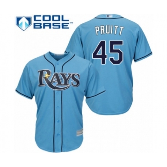 Youth Tampa Bay Rays #45 Austin Pruitt Authentic Light Blue Alternate 2 Cool Base Baseball Player Jersey - Ujersey
