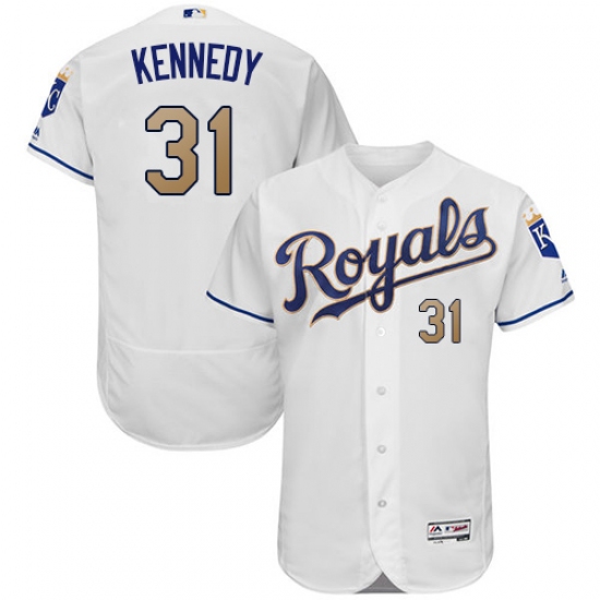 Men's Majestic Kansas City Royals #31 Ian Kennedy White Home Flex Base Authentic MLB Jersey - Ujersey