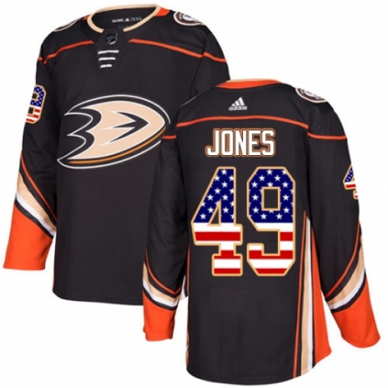Men's Adidas Anaheim Ducks #49 Max Jones Authentic Black USA Flag Fashion NHL Jersey - Ujersey