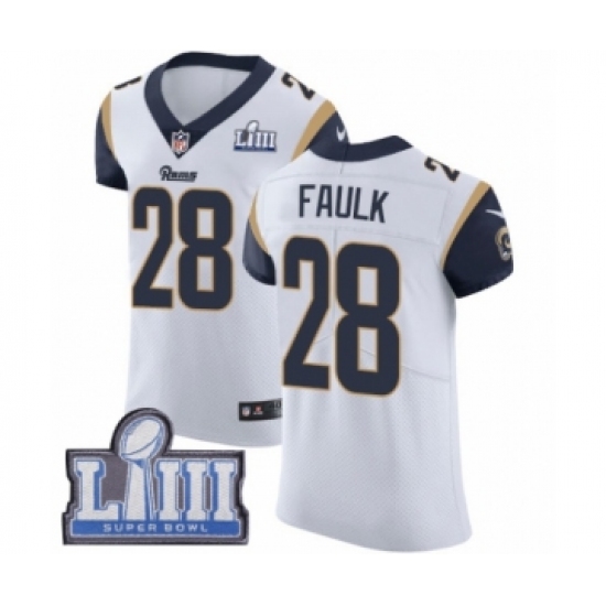 Men's Nike Los Angeles Rams #28 Marshall Faulk White Vapor Untouchable Elite Player Super Bowl LIII Bound NFL Jersey - Ujersey
