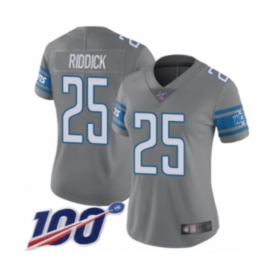 Women's Detroit Lions #25 Theo Riddick Limited Steel Rush Vapor Untouchable 100th Season Football Jersey - Ujersey