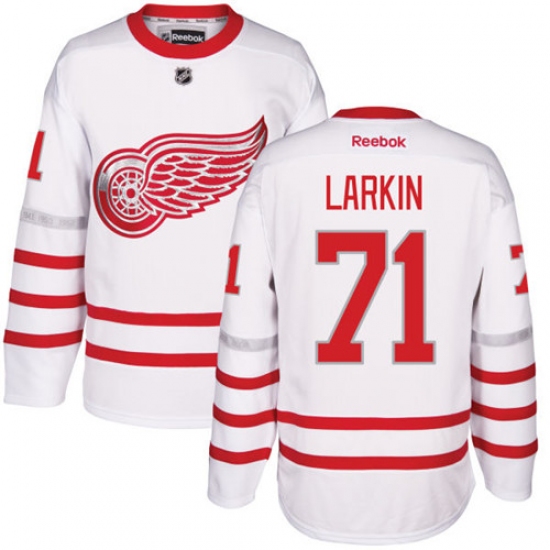 Men's Reebok Detroit Red Wings #71 Dylan Larkin Authentic White 2017 Centennial Classic NHL Jersey