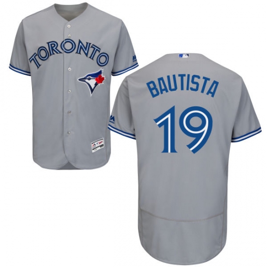 Men's Majestic Toronto Blue Jays #19 Jose Bautista Grey Road Flex Base Authentic Collection MLB Jersey - Ujersey