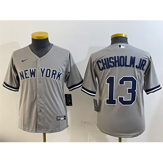 Youth New York Yankees #13 Jazz Chisholm Jr. Grey Cool Base Stitched Baseball Jersey - Ujersey