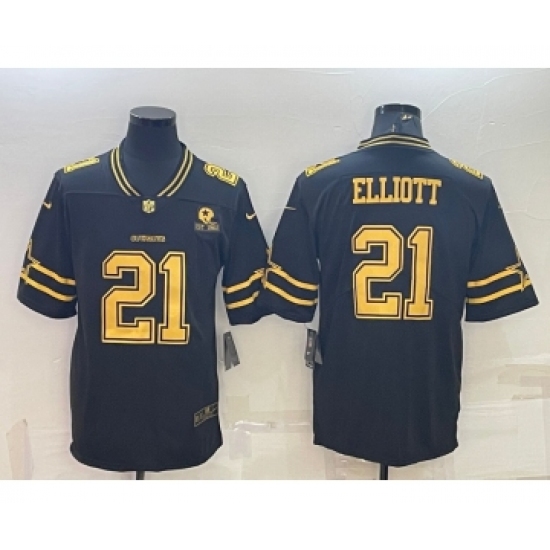 Men's Dallas Cowboys #21 Ezekiel Elliott Black Gold Edition With 1960 Patch Limited Stitched Football Jersey - Ujersey