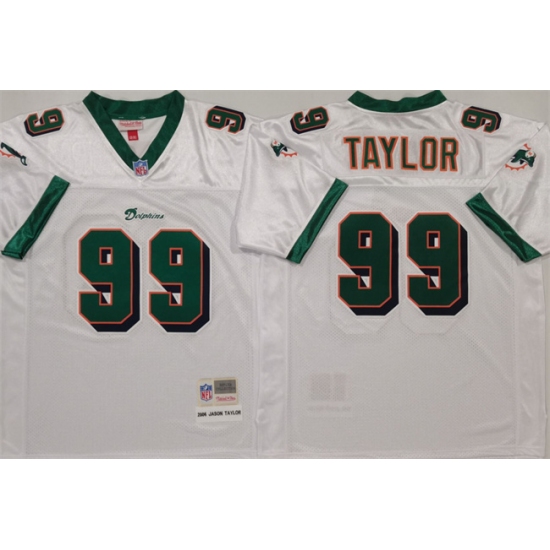 Men's Miami Dolphins #99 Jason Taylor White Throwback Stitched Football Jersey - Ujersey