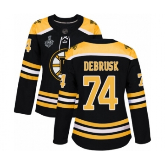 Women's Boston Bruins #74 Jake DeBrusk Authentic Black Home 2019 Stanley Cup Final Bound Hockey Jersey - Ujersey