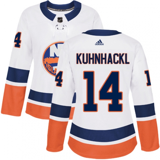 Women's Adidas New York Islanders #14 Tom Kuhnhackl Authentic White Away NHL Jersey - Ujersey