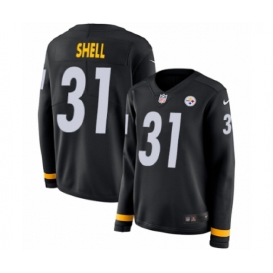 Women's Nike Pittsburgh Steelers #31 Donnie Shell Limited Black Therma Long Sleeve NFL Jersey - Ujersey