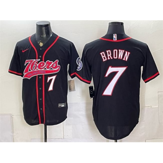 Men's Philadelphia 76ers #7 Jaylen Brown Black Cool Base Stitched Baseball Jersey
