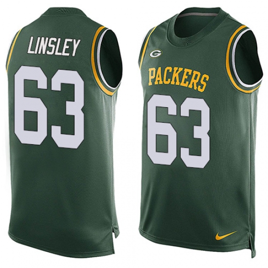 Men's Nike Green Bay Packers #63 Corey Linsley Limited Green Player Name & Number Tank Top NFL Jersey - Ujersey