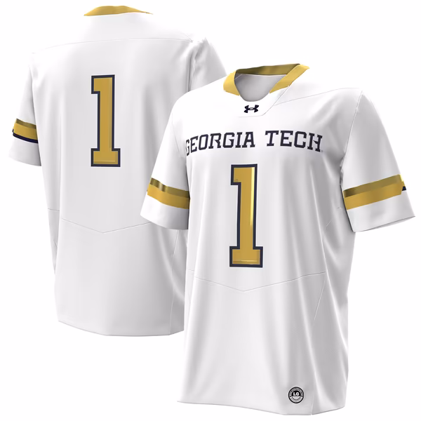 Men's Under Armour #1 White Georgia Tech Yellow Jackets Away Replica Football Jersey - U-jersey