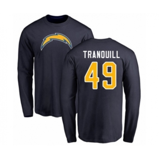 Football Los Angeles Chargers #49 Drue Tranquill Navy Blue Name & Number Logo Long Sleeve T-Shirt